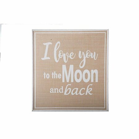 URBAN TRENDS COLLECTION Wood Rectangle Wall Art with I Love You to the Moon Writing on Weave Surface, Natural Brown 53356